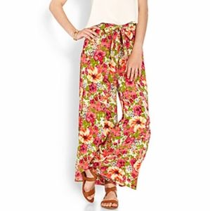 Wide Leg Floral Pants with Drapes